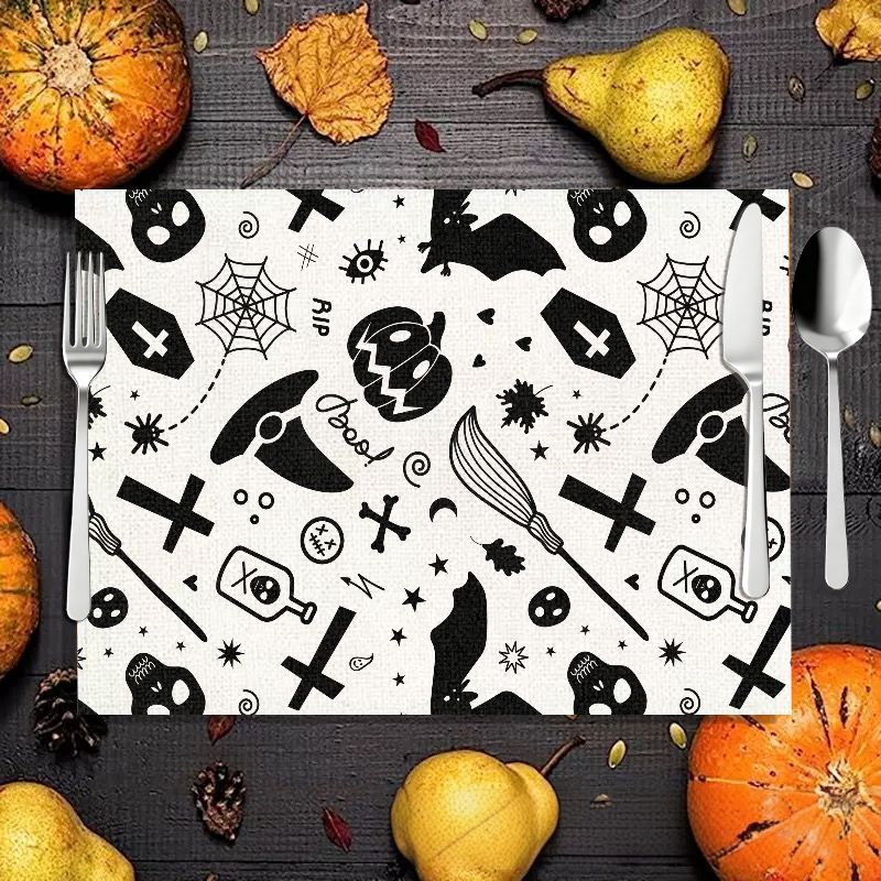 Spider Web Halloween Decoration - VIKAMA 2/4/6PCS Halloween Meal Mat Skeleton