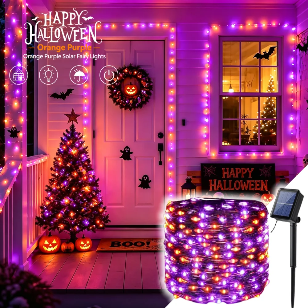 Halloween Led String Lights Orange - Halloween Solar Copper Wire String Lights