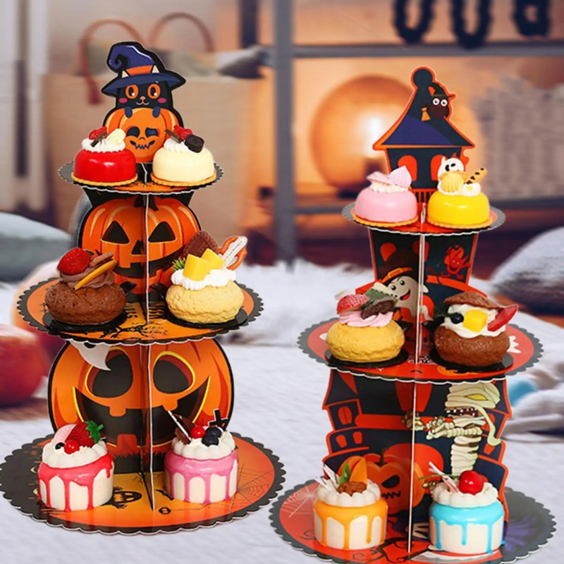 1-4PCS 3 Tier Spiderweb Desser - Spider Web Halloween Decoration review and price