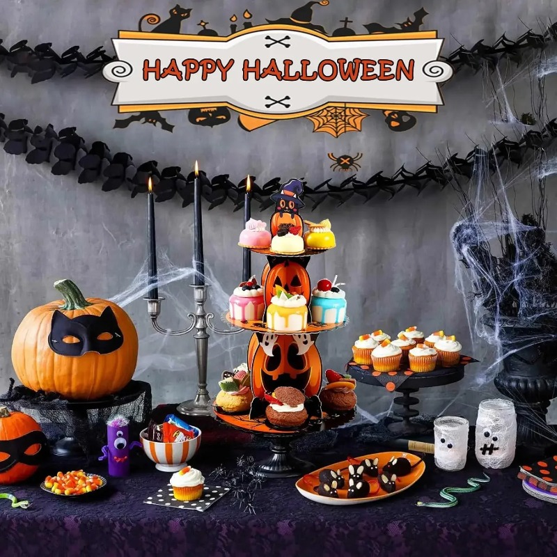 1-4PCS 3 Tier Spiderweb Desser - Spider Web Halloween Decoration review and price