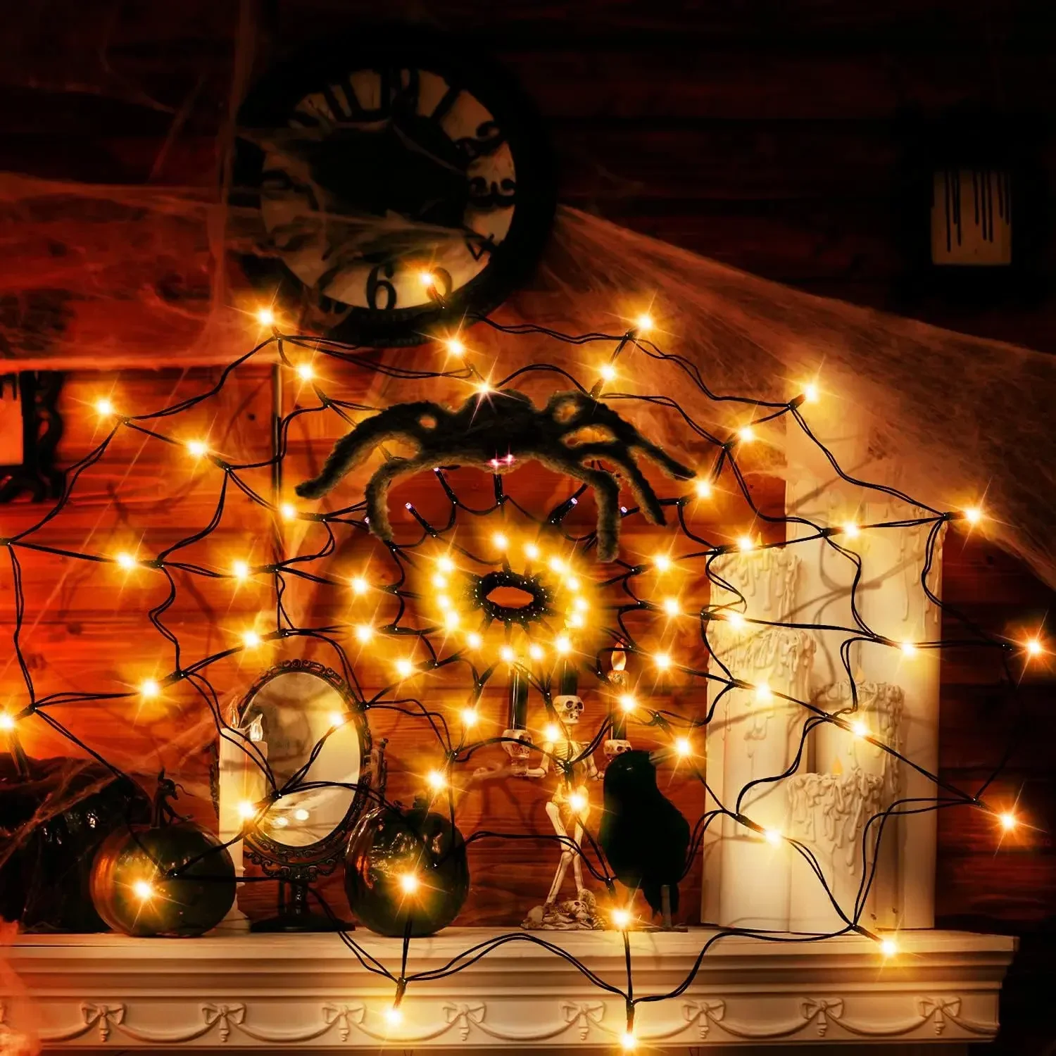 1-4PCS Halloween Spider Web LE - Halloween Led String Lights Orange review and price