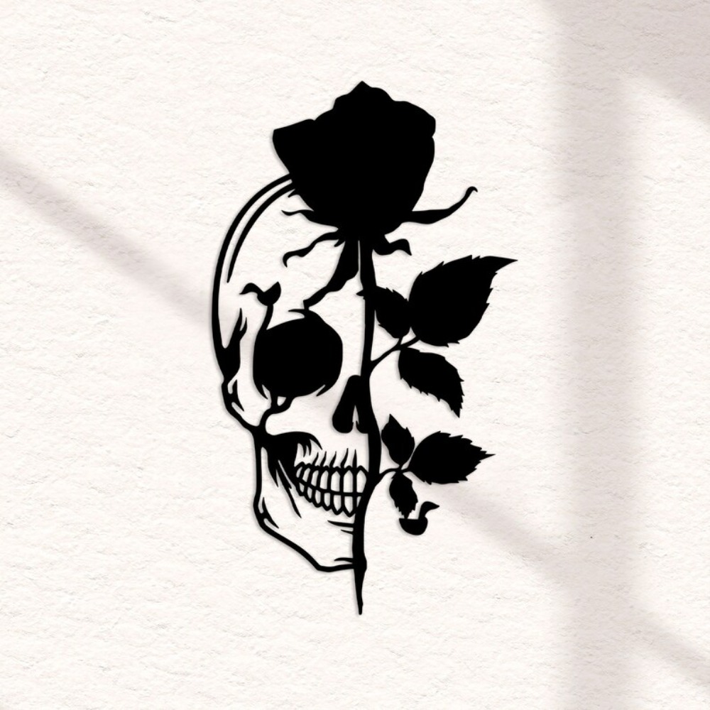 Skull with Rose Metal Wall Art - Halloween Skeleton Decoration review and price