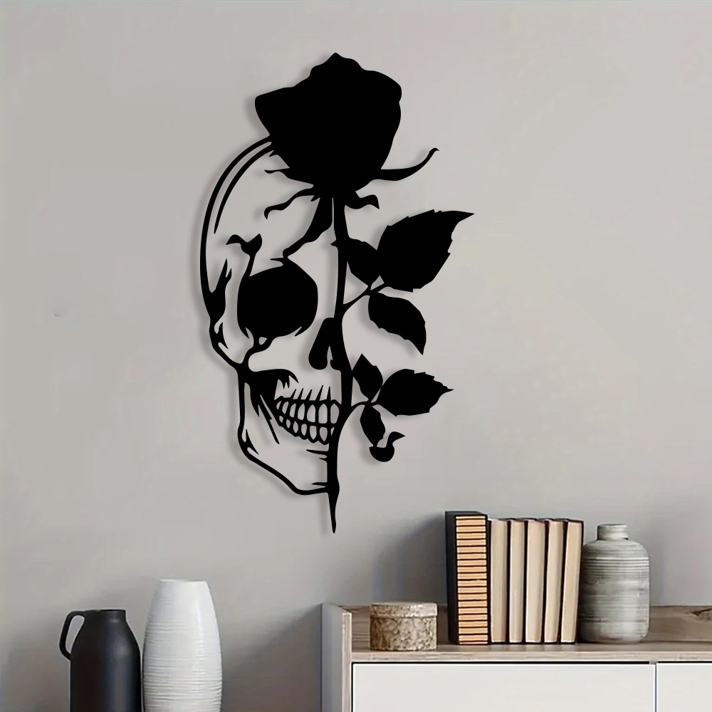Skull with Rose Metal Wall Art - Halloween Skeleton Decoration review and price