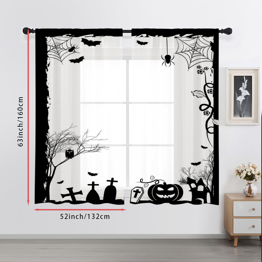 2PCS Digital Print Sheer Curta - Spider Web Halloween Decoration review and price